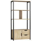 4-Tier Bookcase, Bookshelf with 1 Cabinet and 2 Drawers for Living Room, Bedroom, Study, Natural Wood