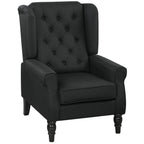 Wingback Accent Chair, Faux Linen Armchair with Thick Spring Cushion, High Back, Solid Wood Legs, Retro Button Tufted Reading Chair for Living Room, Bedroom, Black
