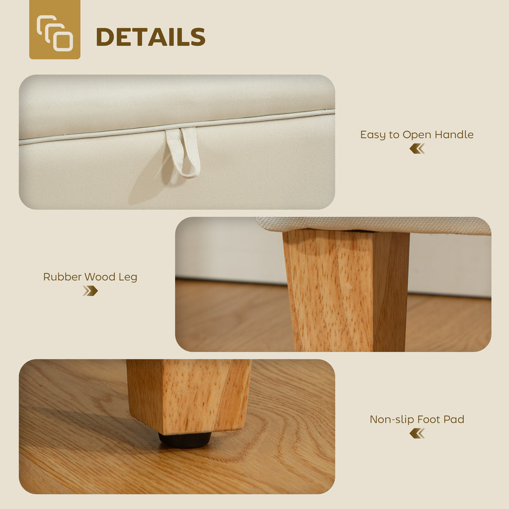 30L Linen Storage Ottoman Padded Footstool with Rubberwood Legs for Storage Box, Bed End, Shoe Bench, Seating, Beige