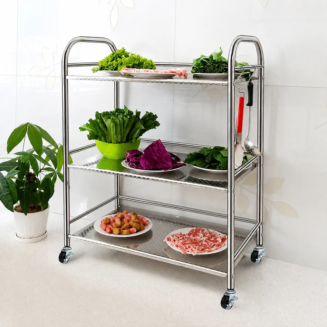 3-Tier Rolling Utility Cart for Kitchen, office & Salon