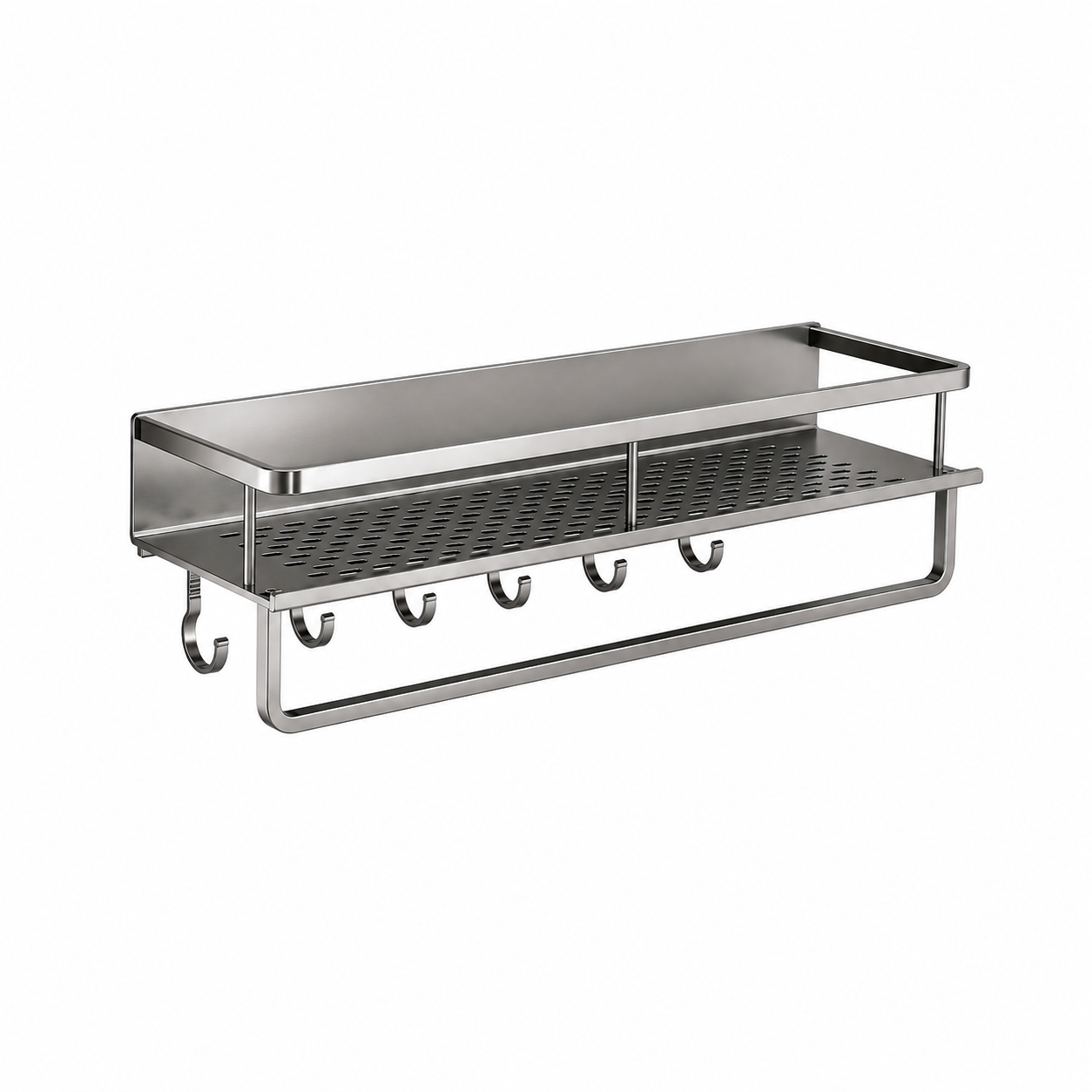 Wall-Mounted Kitchen Rack | Aluminium Storage Shelf with Hooks
