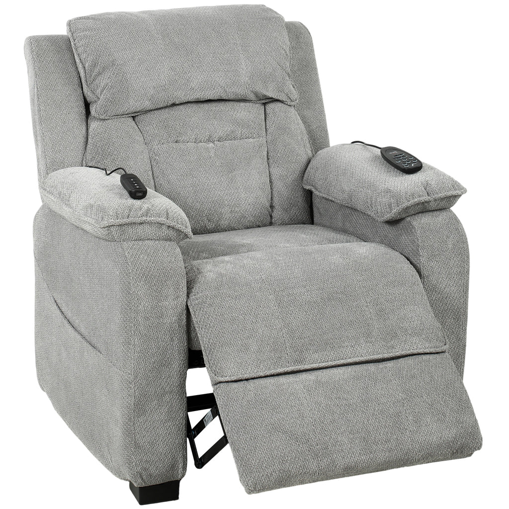 Power Recliner Armchair with Massage and Heat, Electric Reclining Chair with Wide Spring Seat, Light Grey