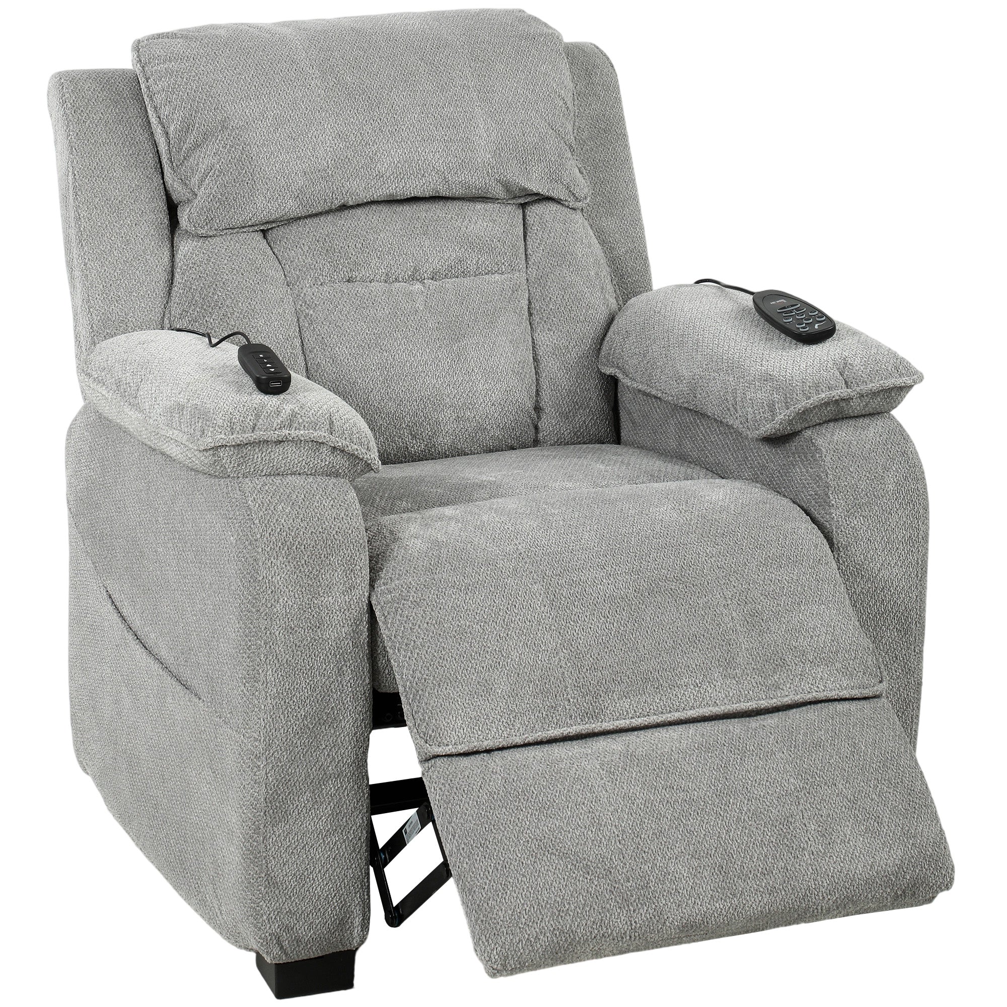 Power Recliner Armchair with Massage and Heat, Electric Reclining Chair with Wide Spring Seat, Light Grey