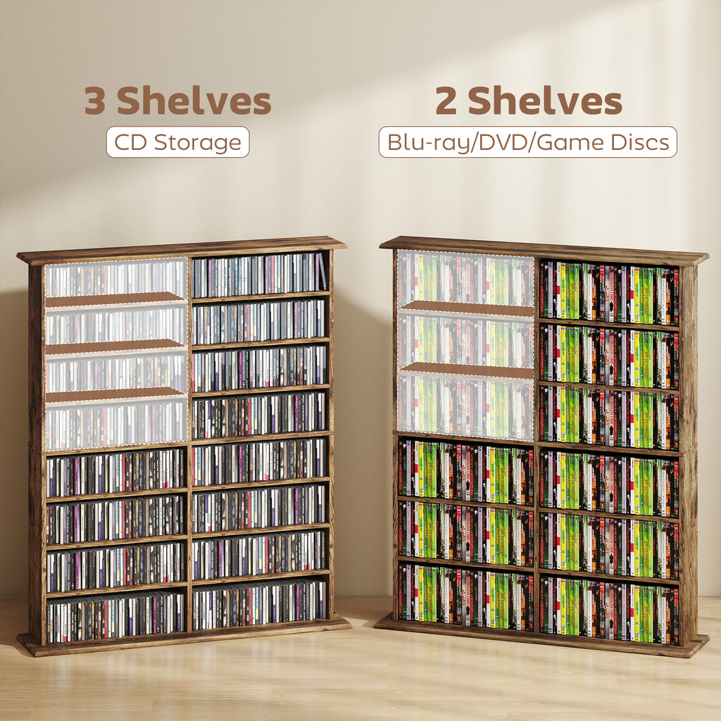 16-Compartment Media Shelf - Rustic Brown