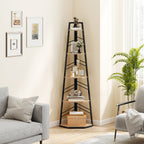 Corner Bookcase, 5-Tier Floor Standing Bookshelf, Shelving Unit for Living Room, Study, Bedroom, Natural Wood Finish
