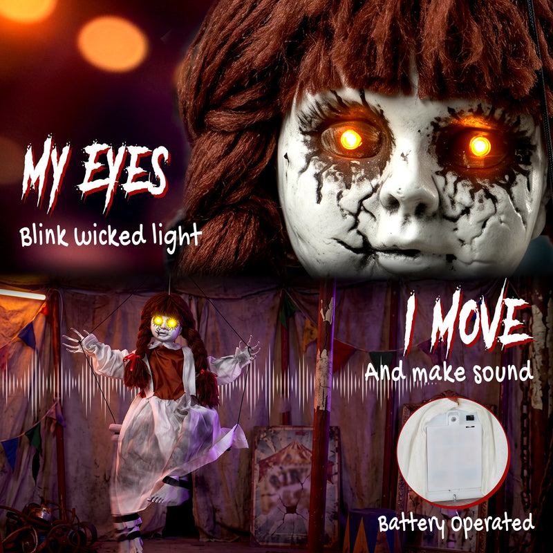 80cm Animated Creepy Girl on Swing Halloween Decoration – image 4 of 9