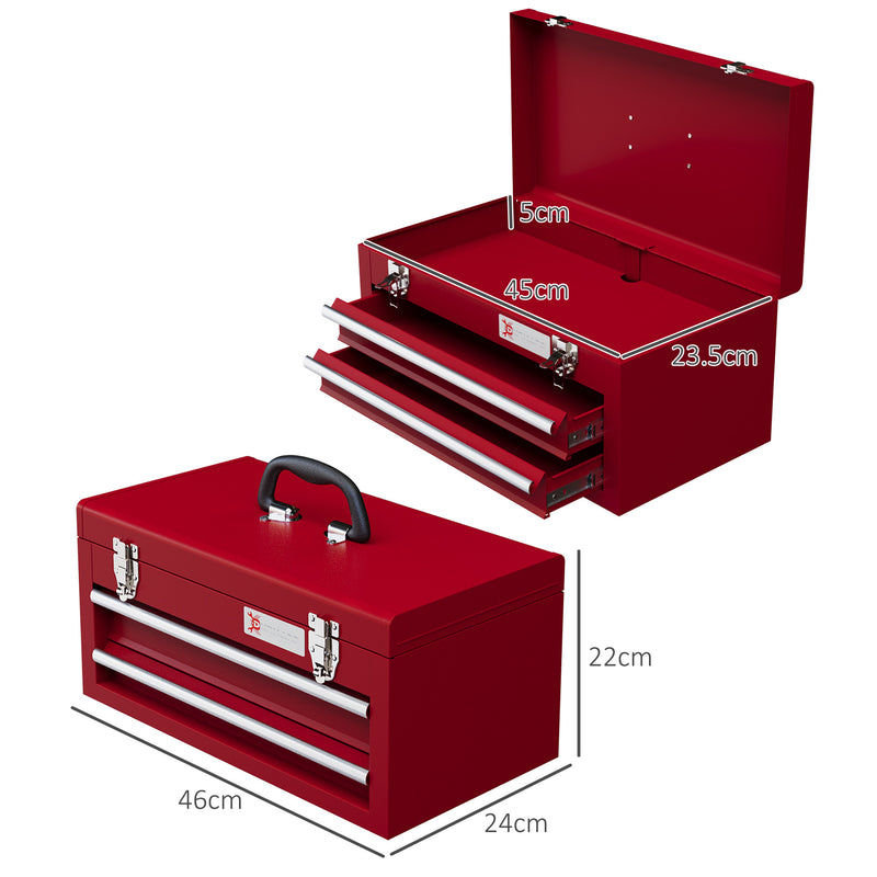 2-Drawer Metal Tool Box with Carry Handle – Red – image 3 of 9