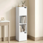 Narrow Bookcase, 4-Tier Bookshelf, Storage Cabinet with doors for Living Room, Bedroom, White