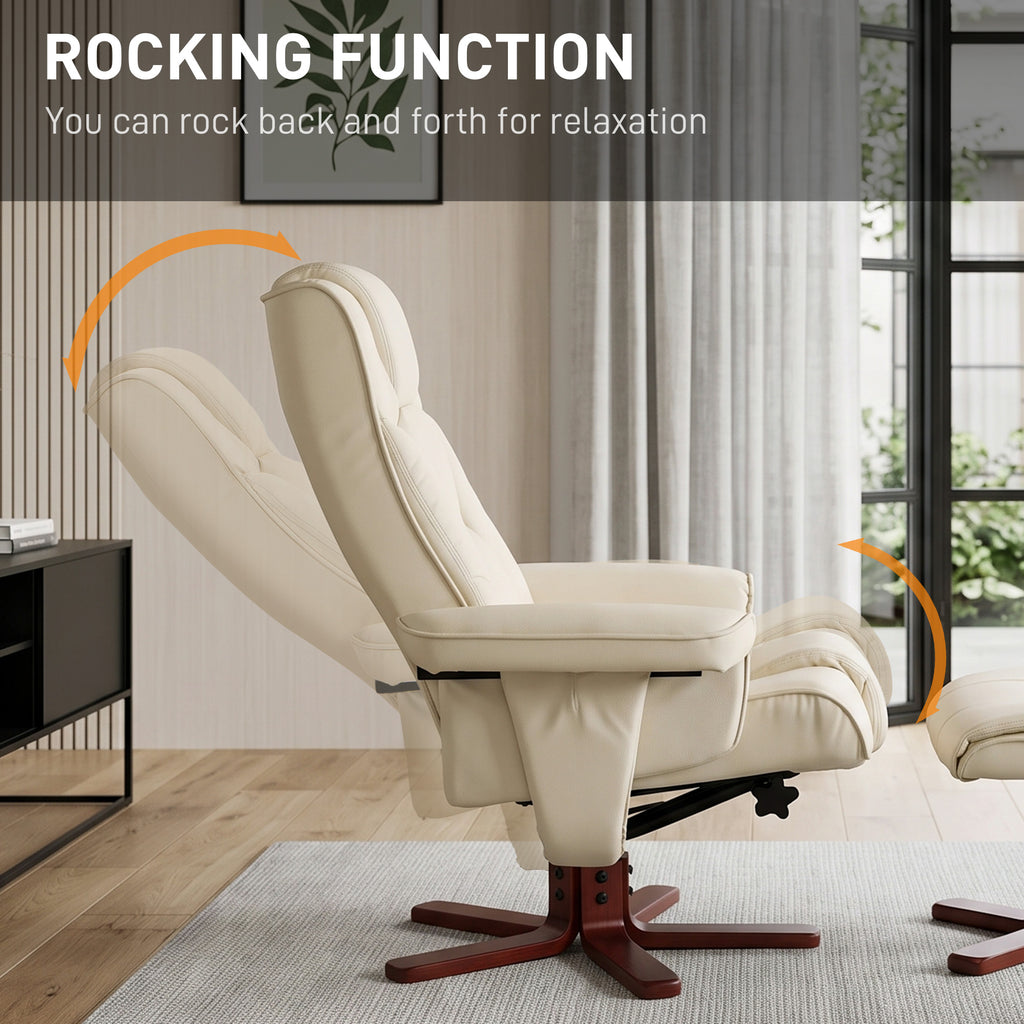 Faux Leather Manual Recliner and Footstool Set - Cream White