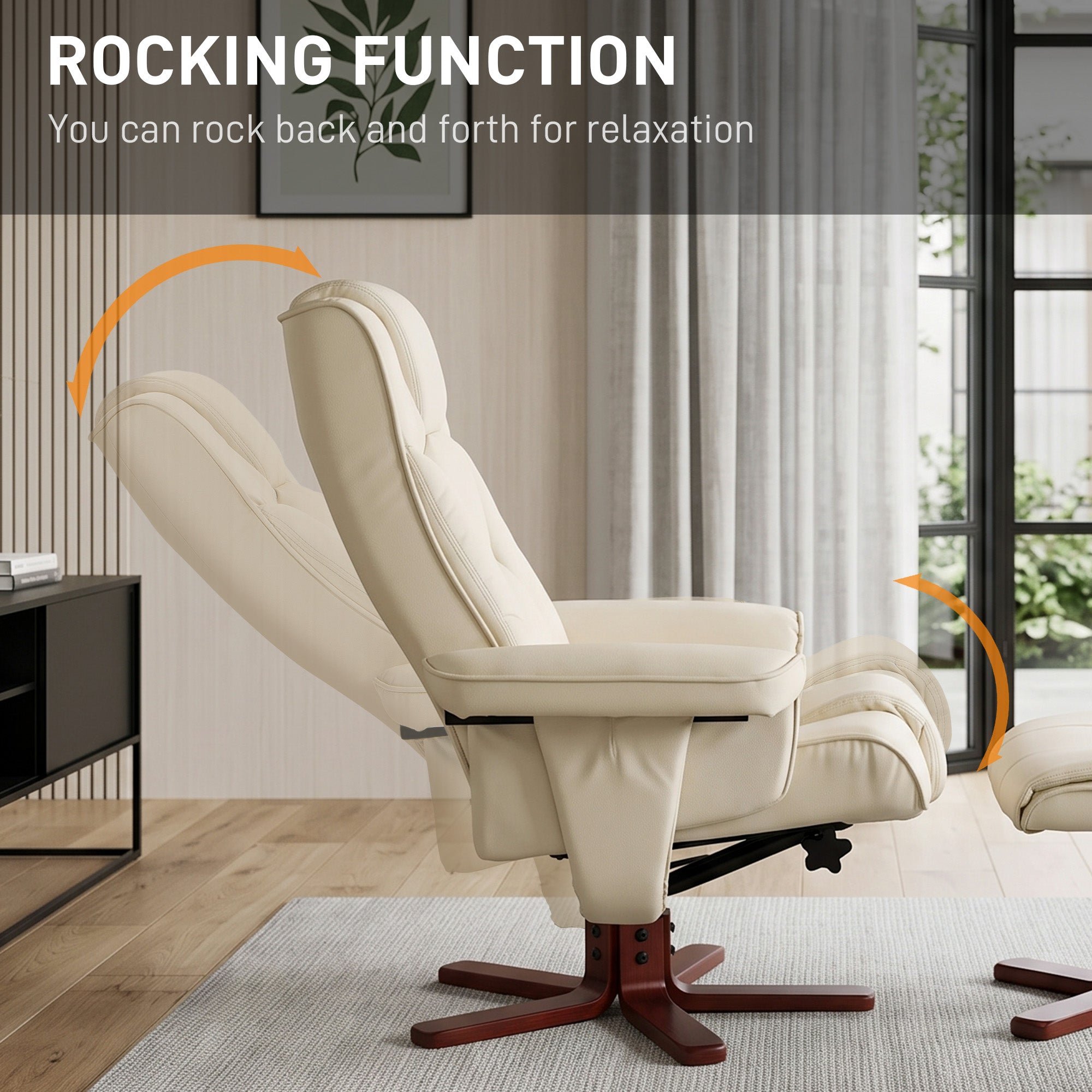 Faux Leather Manual Recliner and Footstool Set - Cream White
