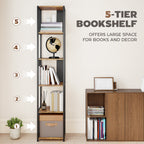 5-Tier Bookshelf with Steel Frame - Rustic Brown