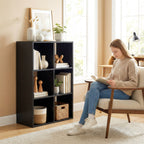 Industrial Style Storage Shelf, Bookcase, Bookshelf with 6 Compartments, for Living Room, Home Study, Black Wood Effect