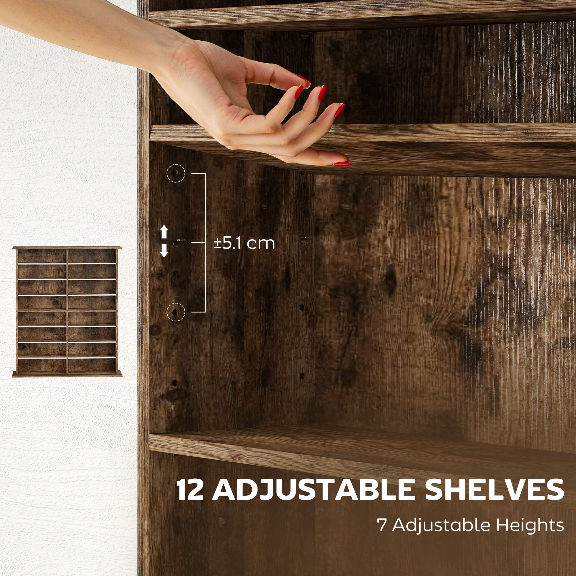 16-Compartment Media Shelf - Rustic Brown
