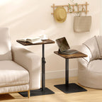 C Shaped Side Table, Small End Table with Adjustable Height and Metal Base for Living Room, Bedroom, Rustic Brown