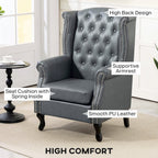 Wingback Accent Chair Tufted Chesterfield-style Armchair with Nail Head Trim for Living Room Bedroom Grey
