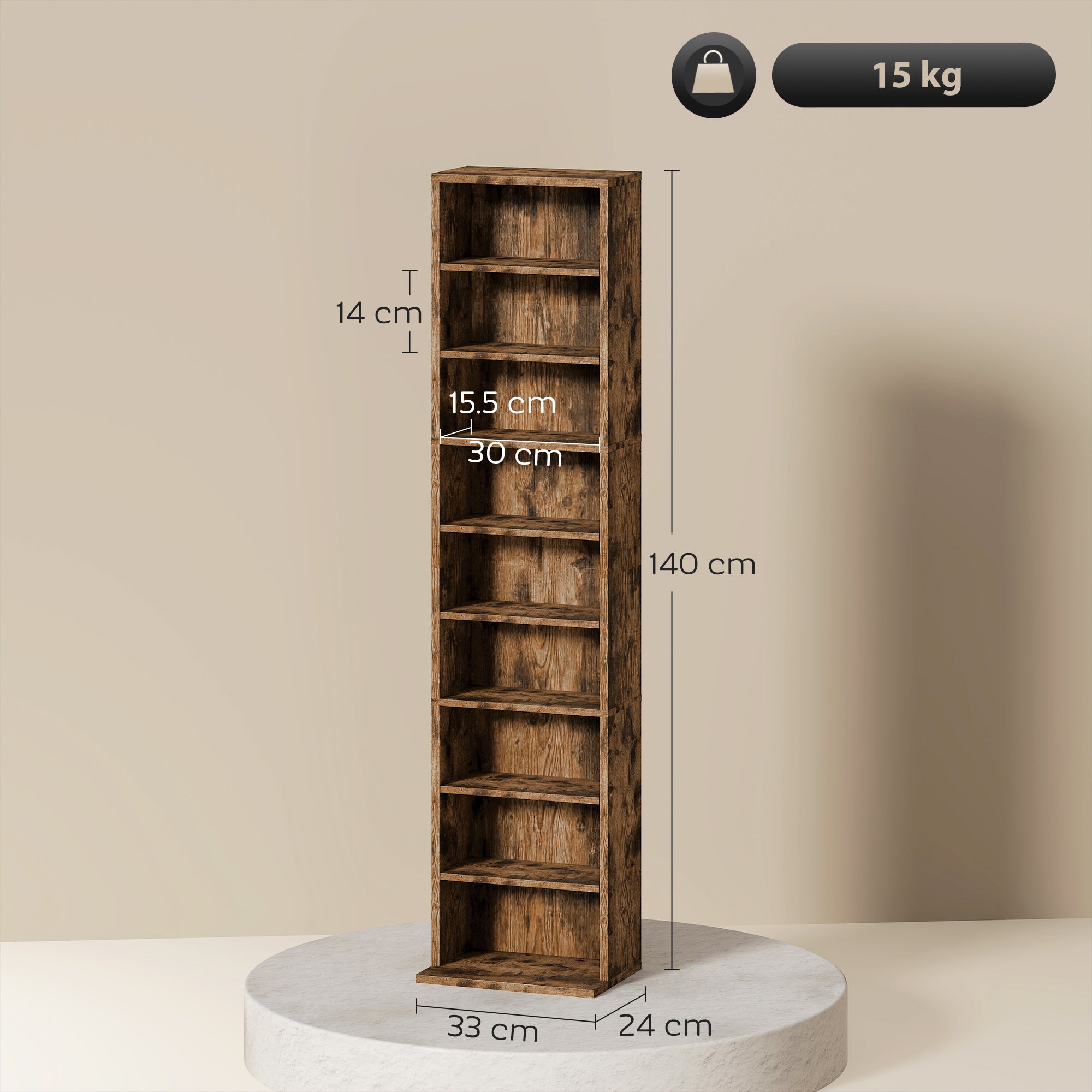 260 Narrow CD Storage Unit - Rustic Brown