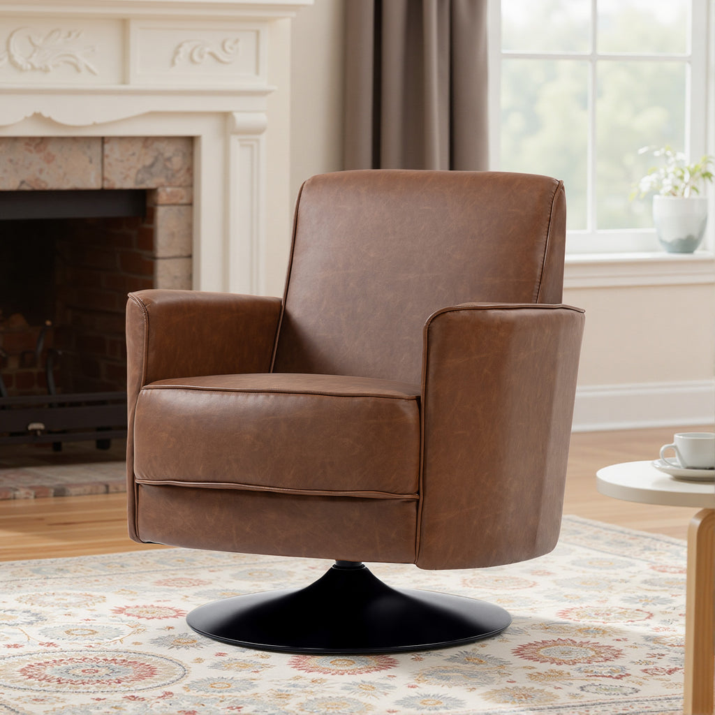 Upholstered Swivel Accent Chair with Pocket Spring Seat Support and 20cm Thick Padding, Brown