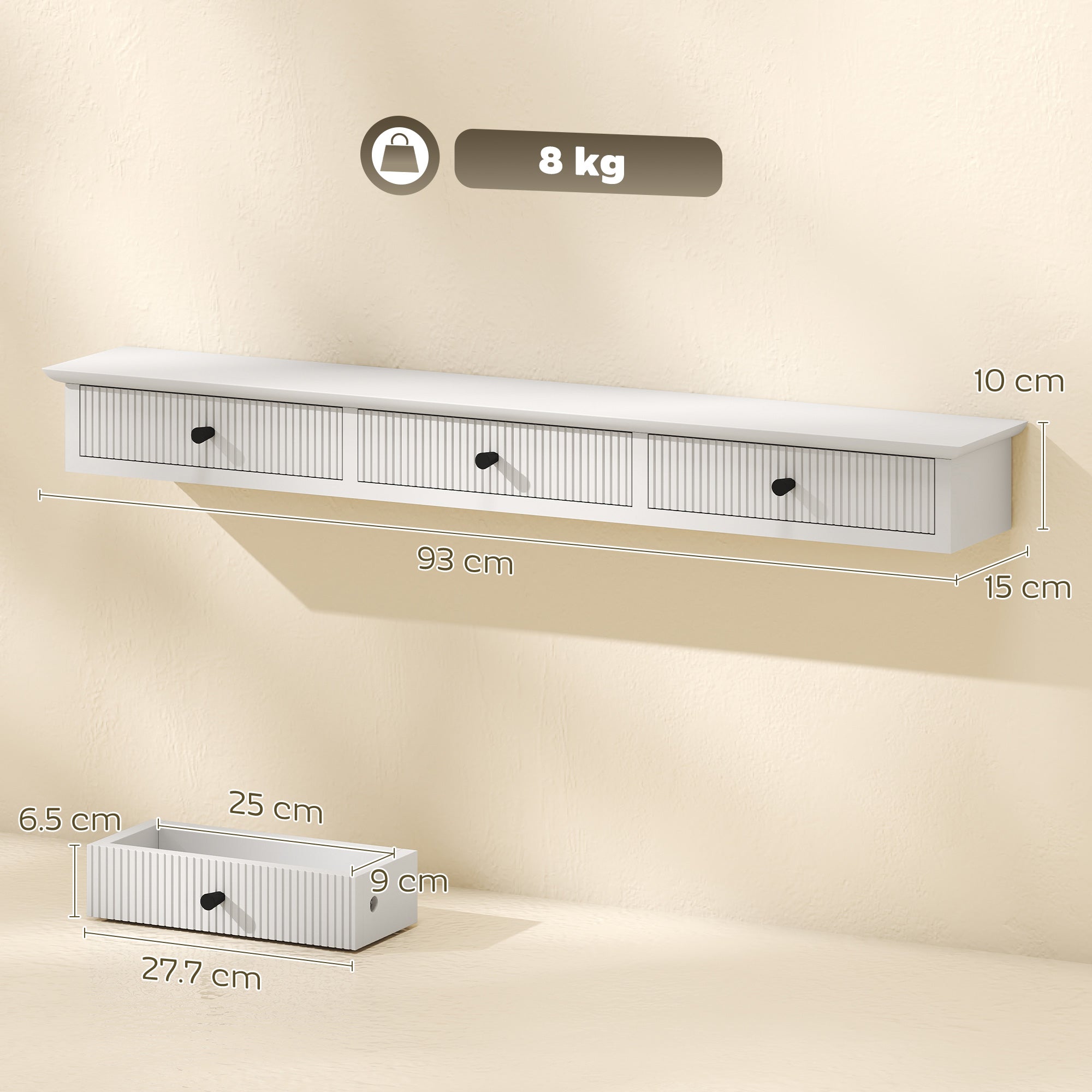 Shelf Wall-Mounted Storage Shelf Shelving Unit MDF 93 x 15 x 10 cm Entryway Kitchen Living Room, White
