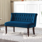 Velvet 2 Seater Sofa, Button Tufted Wingback Loveseat with Rubber Wood Legs for Living Room, Bedroom, Dark Blue