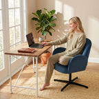 Swivel Accent Chair, Shell-Shaped Armchair with Spring Cushion, Metal Base, Dark Blue