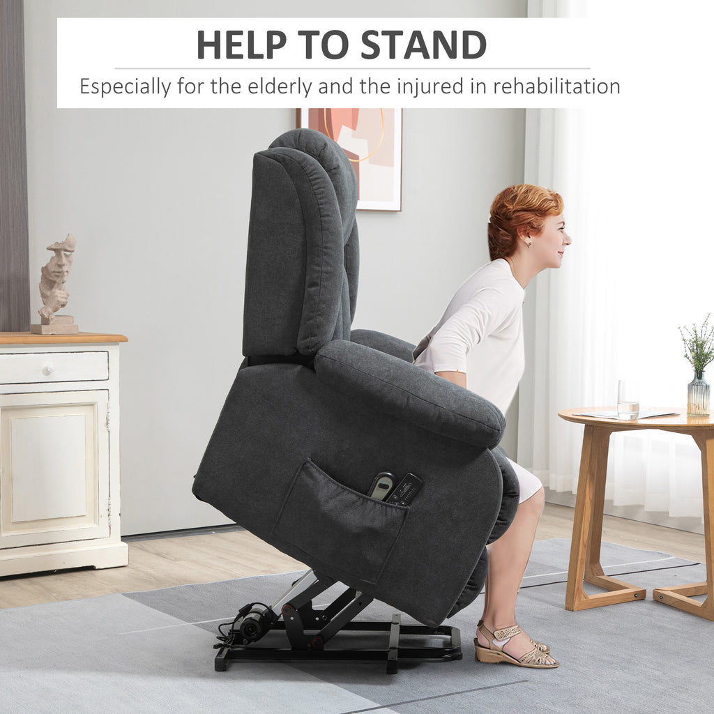 HOMCOM Power Lift Recliner Chair with Vibration Massage, Lift Chair for Elderly with Footrest, Remote, Side Pocket, Dark Grey
