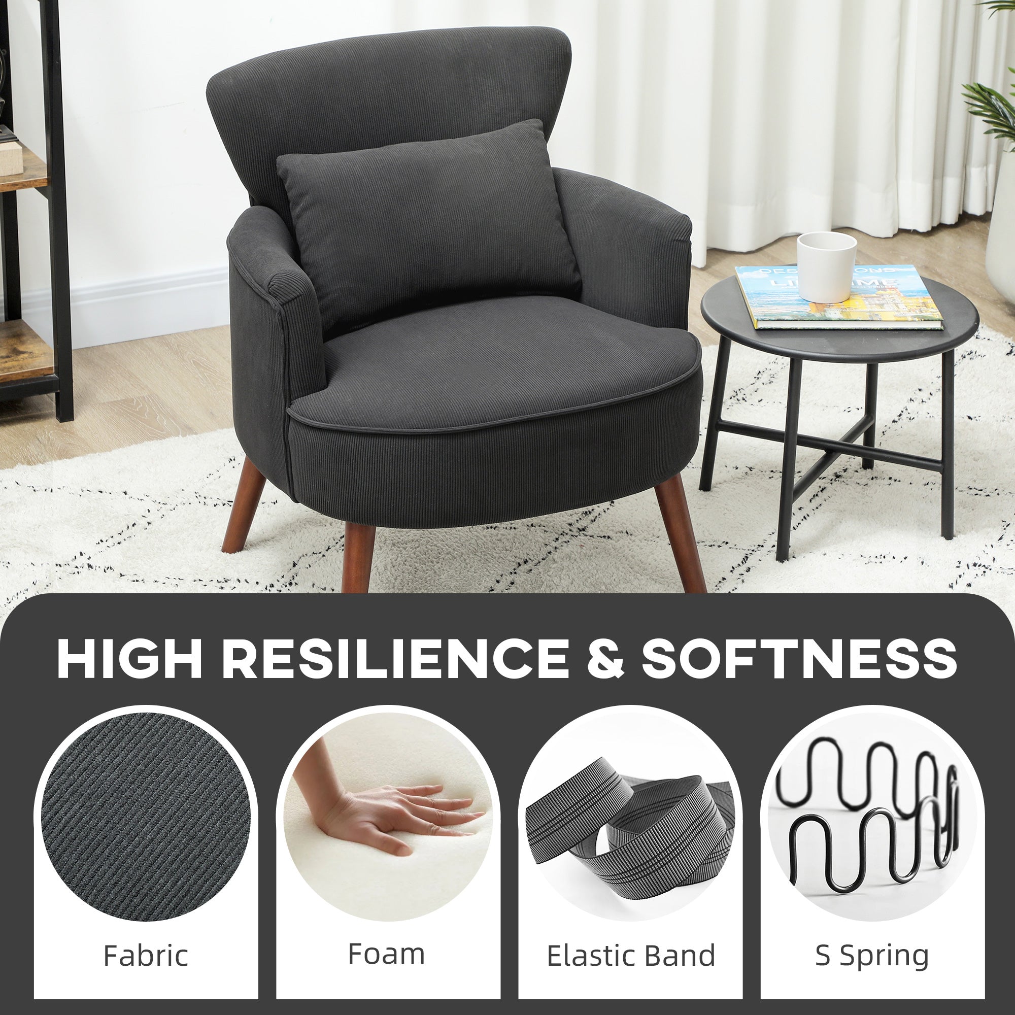 Corduroy Retro Accent Chair - Black