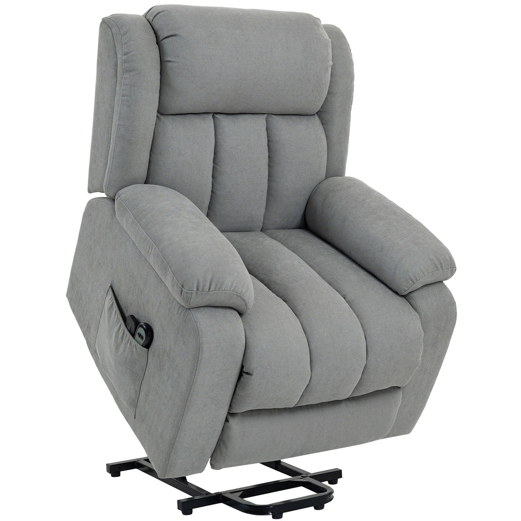 Power Lift Recliner Chair with Vibration Massage, Lift Chair for Elderly with Footrest, Remote, Side Pocket, Light Grey