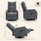 Recliner Armchair, Chenille Recliner Chair with Massage and Heat, 360Â° Swivel Rocking Manual Recliner, Dark Grey