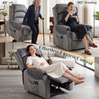 Power Lift Recliner with Vibration Massage and Heat, Lift Chair for Tall with Wood Grip, Pocket Spring, Light Grey