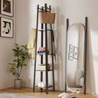 Industrial-Style Four Shelf Coat Stand - Brown/Black