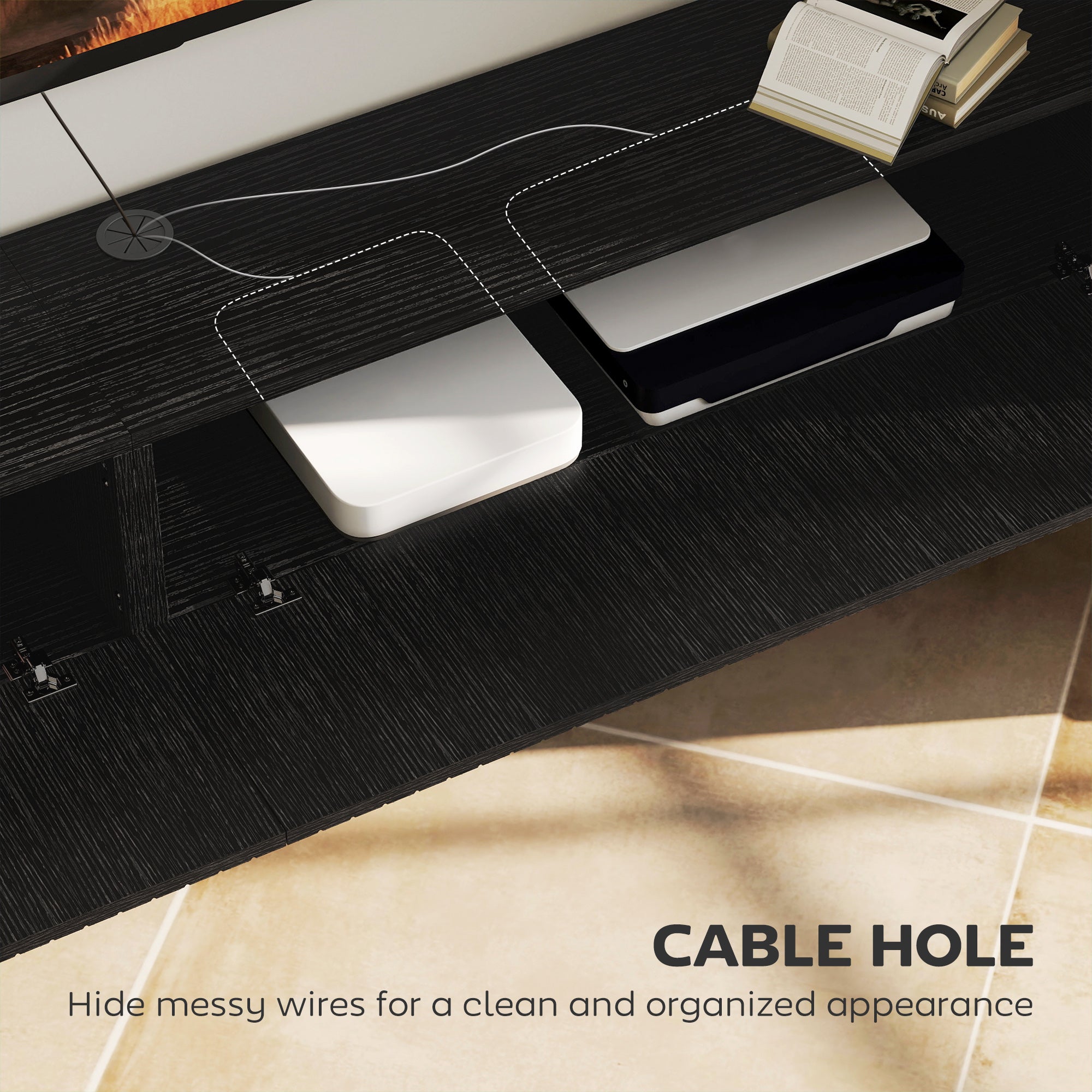 180cm Floating TV Stand, Wall Mount TV Unit with Cable Management Hole, Fits up to 72" TV, Black
