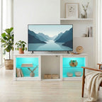 70in TV Stand, with LED Lights and Storage - White