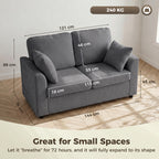 2 Seater Sofa, Corduroy Small Couch with Spring Cushion, Wide and Deep Seat, Dark Grey