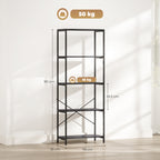 5-Tier Bookshelf, Industrial Bookcase with Metal Frame - Dark Grey and Black