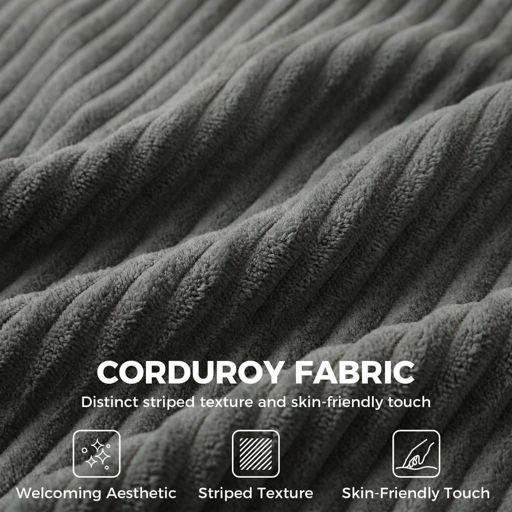 3 Seater Sofa with Wide Seat, Corduroy Fabric Couch with Deep Seat, Spring Cushion, Light Grey