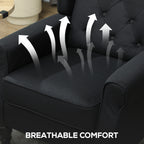 Wingback Accent Chair, Faux Linen Armchair with Thick Spring Cushion, High Back, Solid Wood Legs, Retro Button Tufted Reading Chair for Living Room, Bedroom, Black