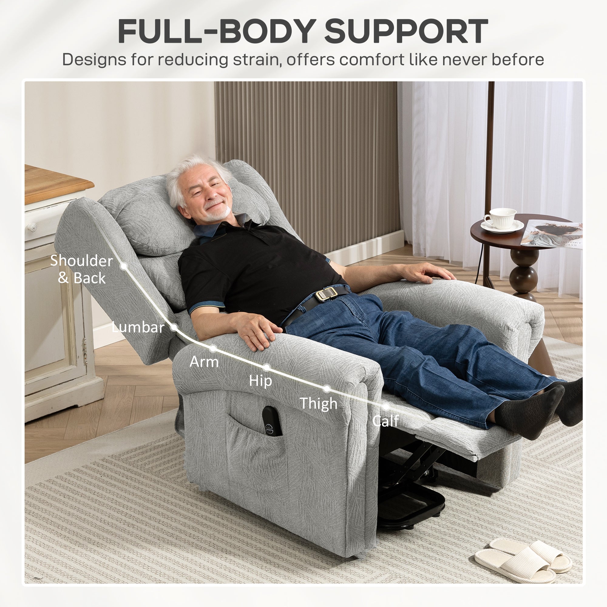 Velvet-Feel 150Â° Electric Riser Recliner Chair - Grey