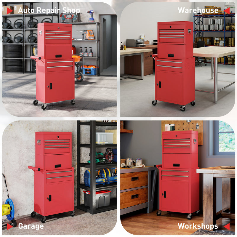 Three-Part Locking Steel Tool Chest on Wheels – Red – image 9 of 9