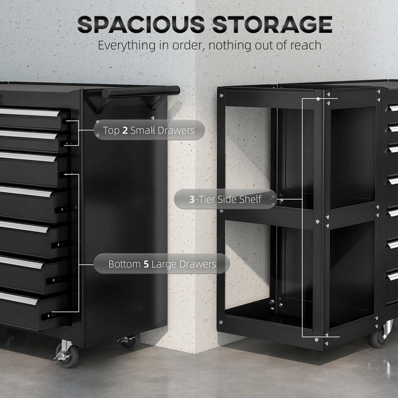 7-Drawer Lockable Rolling Tool Chest with Side Shelf – Black – image 4 of 9
