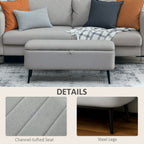 92 x 31cm Linen-Look Storage Ottoman - Light Grey