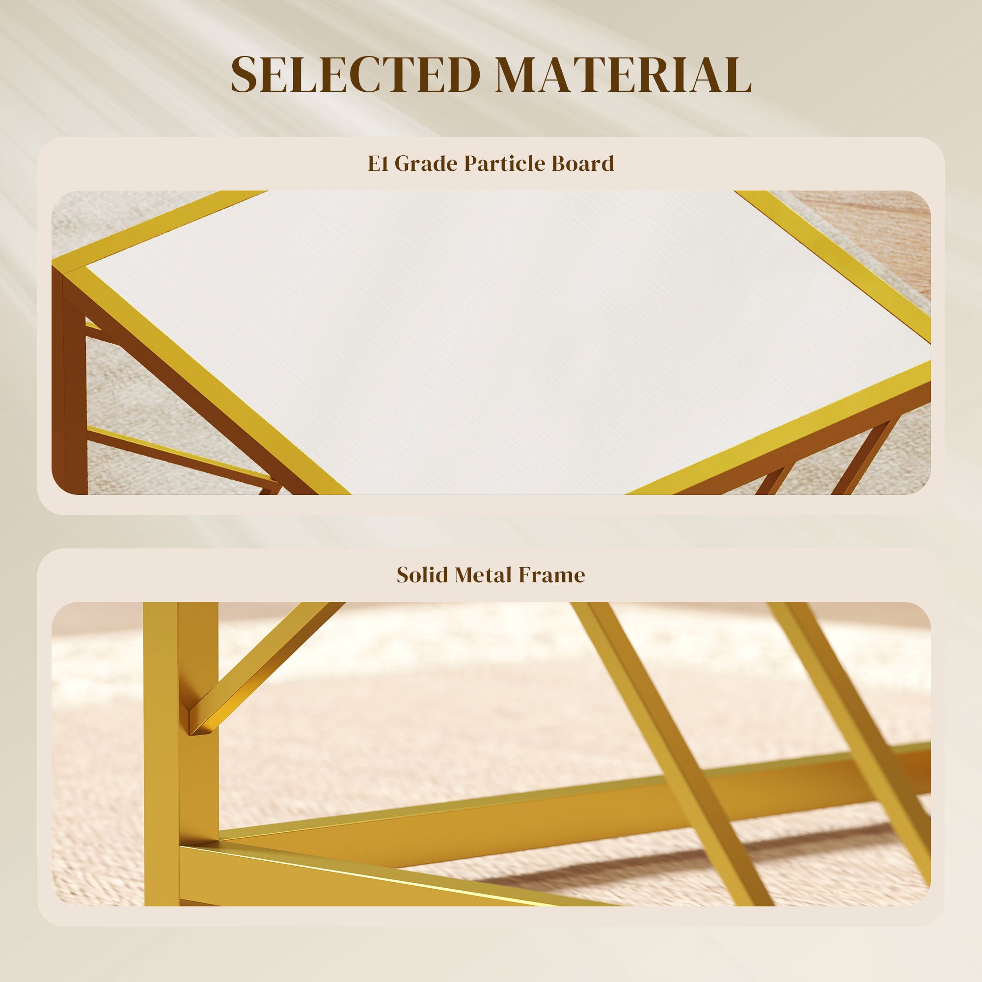 Nesting Coffee Tables, Set of 3 Square Side Tables with Gold Metal Frame, for Living Room, Bedroom and Office, White