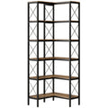 5-Tier L-Shaped Bookshelf, Freestanding Corner Bookcase with Metal Frame, Rustic Brown