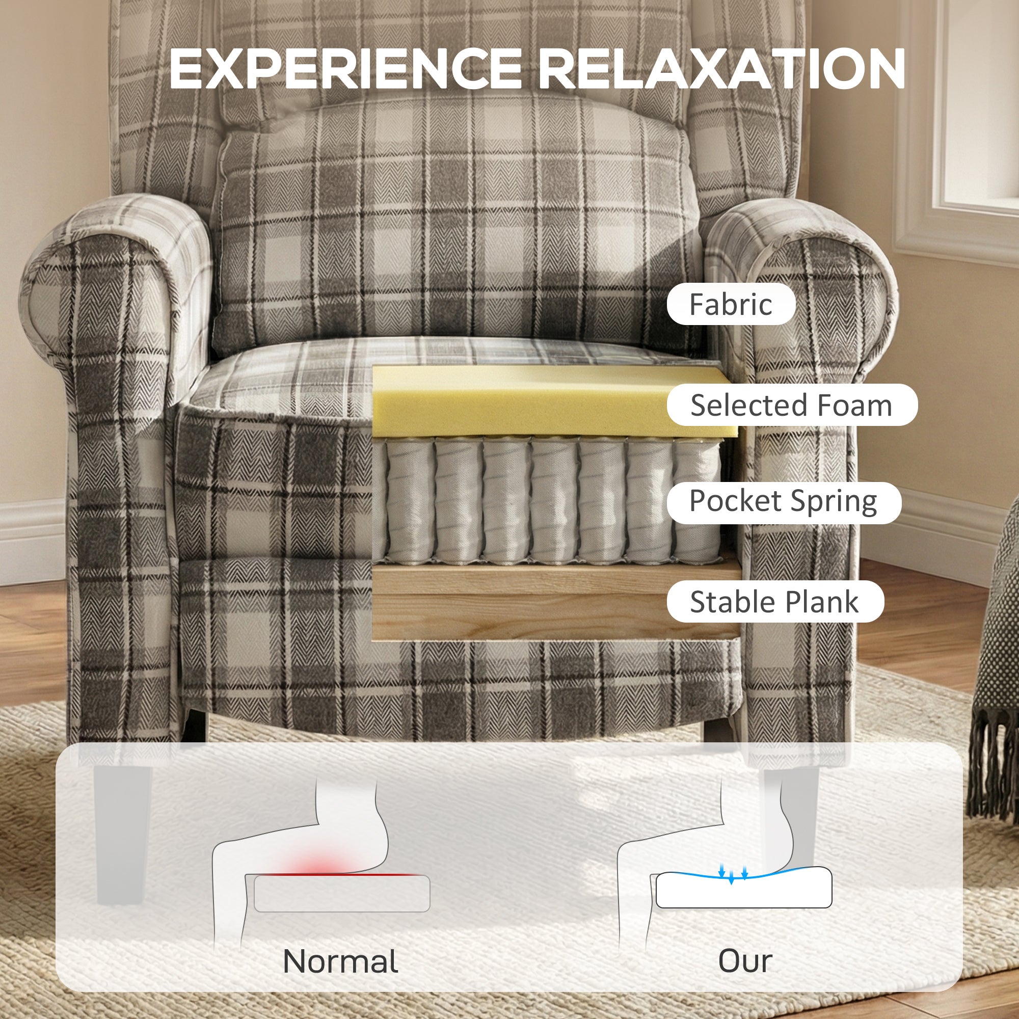 160Â° Reclining Armchair, with Footrest - Grey and White