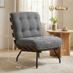 Accent Chair, Linen-look Fabric Reading Chair with Spring Cushion, Slatted Support, Steel Frame, Dark Grey