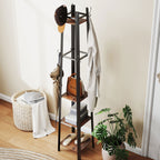 Industrial-Style Four Shelf Coat Stand - Brown/Black