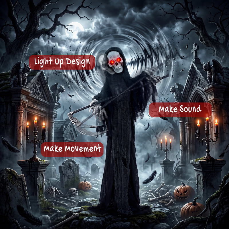183cm Animated Grim Reaper with Scythe & Glowing Eyes – image 6 of 9
