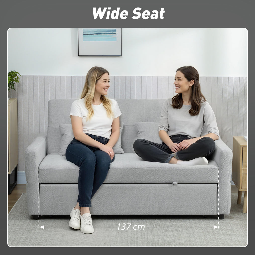 Three-Way Two-Seater Sofa Bed - Light Grey