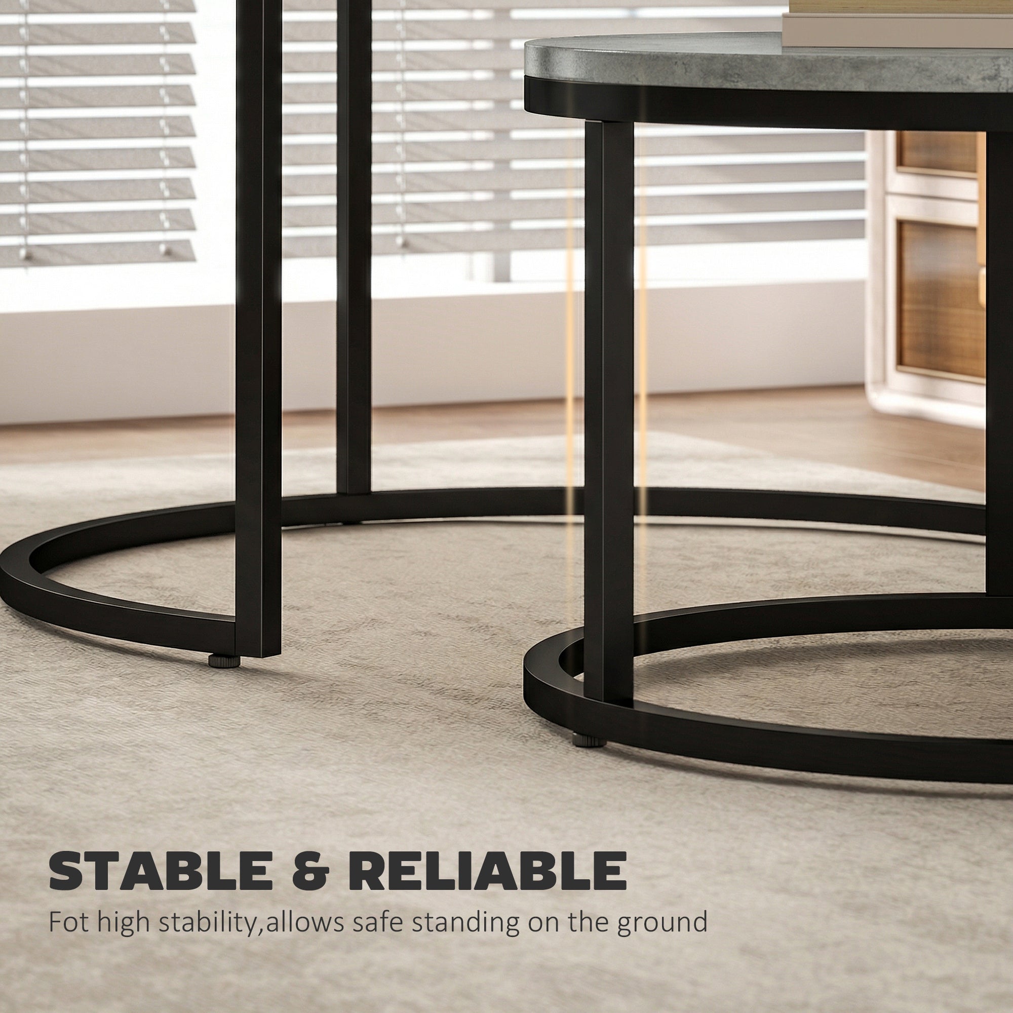 Set of Two Cement-Effect Stacking Tables - Grey