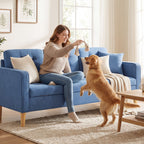 3 Seater Sofa, 169cm Couch with Hidden Storage, Wood Legs, Blue