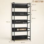 Bookshelf 5-Tier Metal Frame Bookcase Storage Shelves for Living Room Black